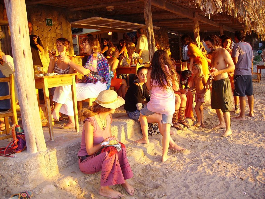Ibiza Strand Zonsondergang mensen strandtent